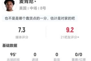 麦肯尼：射门过人关键传球均无，17次丢球权+2次解围+3次抢断+6次成功对抗